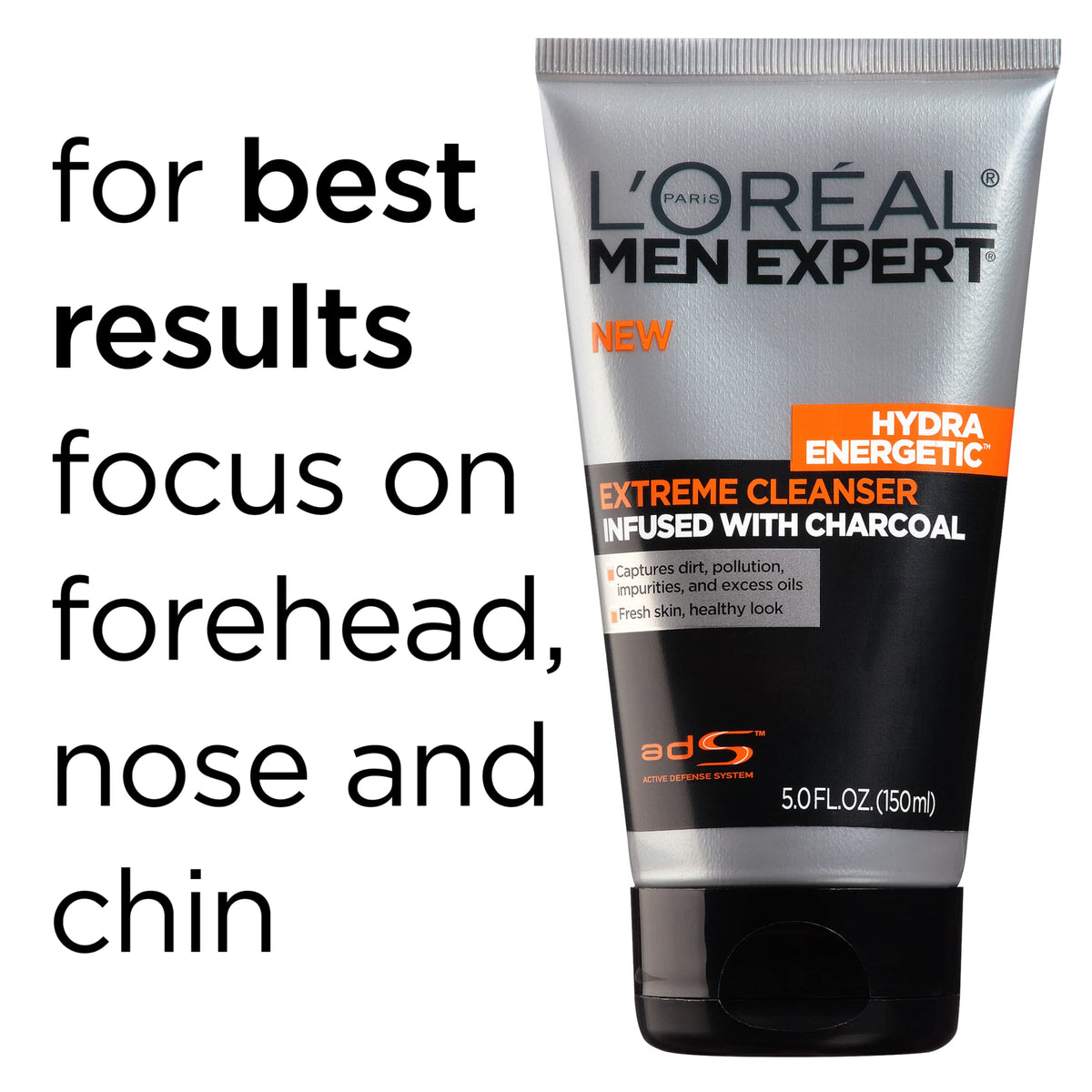 L'Oreal Paris Men Expert tube in hand showing scale and travel convenience