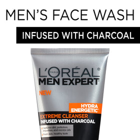 L'Oreal Paris Men Expert charcoal gel texture close-up highlighting deep cleanse