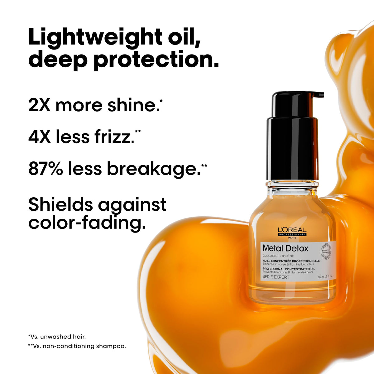 L'Oréal Professionnel oil drop texture highlighting lightweight, non-greasy shine
