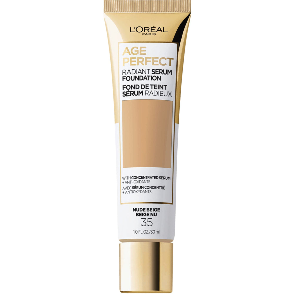 L'Oreal Paris front bottle showing product labeling and shade, highlights protection