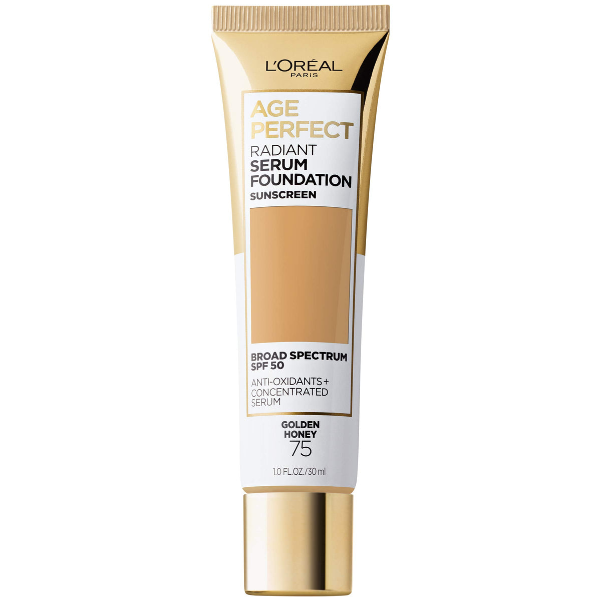 L'Oreal Paris front packaging showing bottle and shade information, clear product benefit