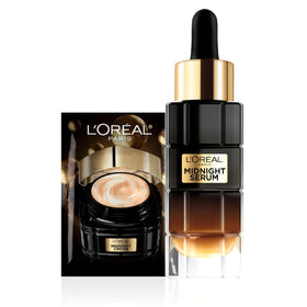 L'Oreal Paris front bottle showing sleek recycled-glass design and luxury finish
