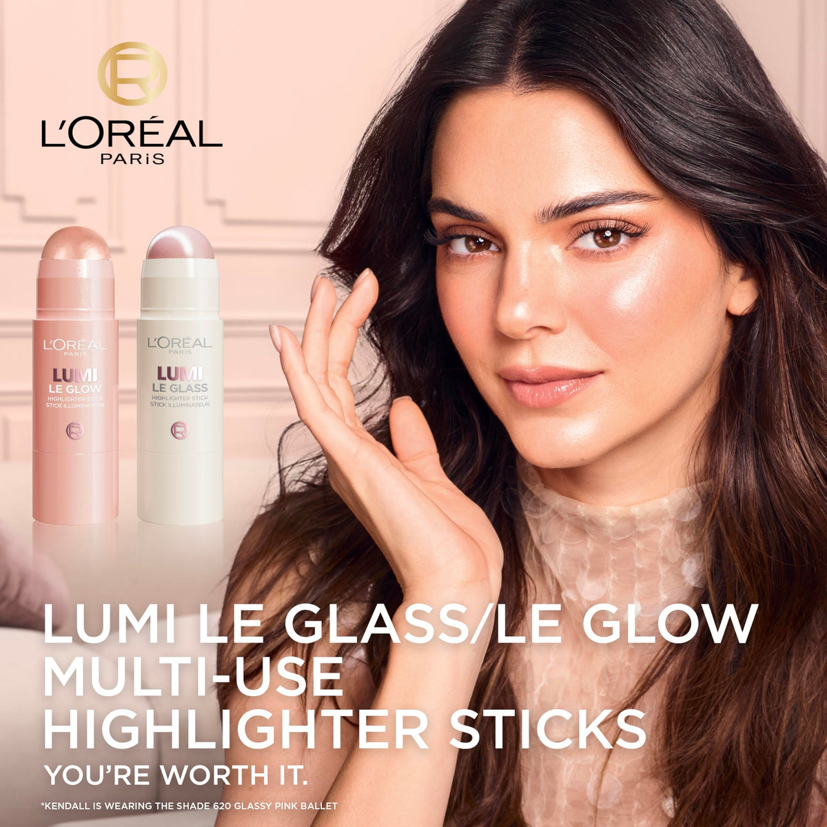 L'Oreal Paris applying highlighter to cheekbone for instant luminous lift