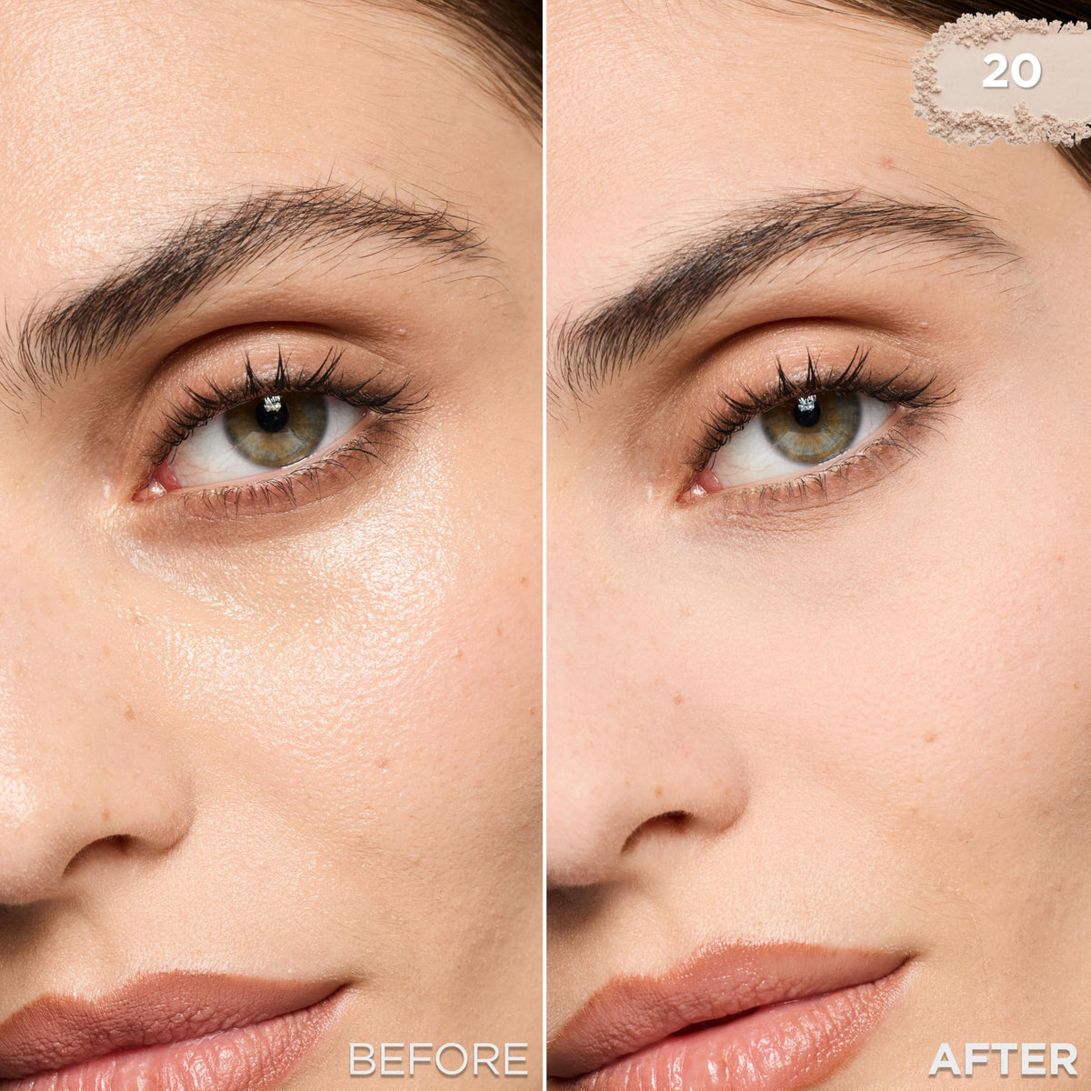 L'Oreal Paris application puff pressing powder to lock makeup and reduce shine