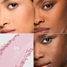 Applying L'Oreal Paris powder with puff to set makeup, adds longwear benefit