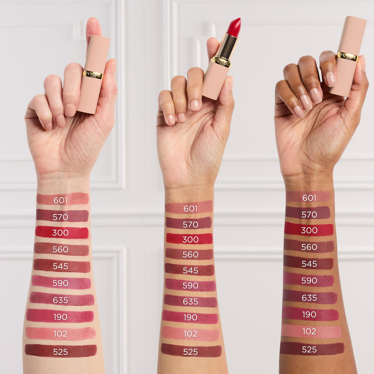 L'Oreal Paris Blurred Matte applied on medium skin demonstrating wearable berry tone