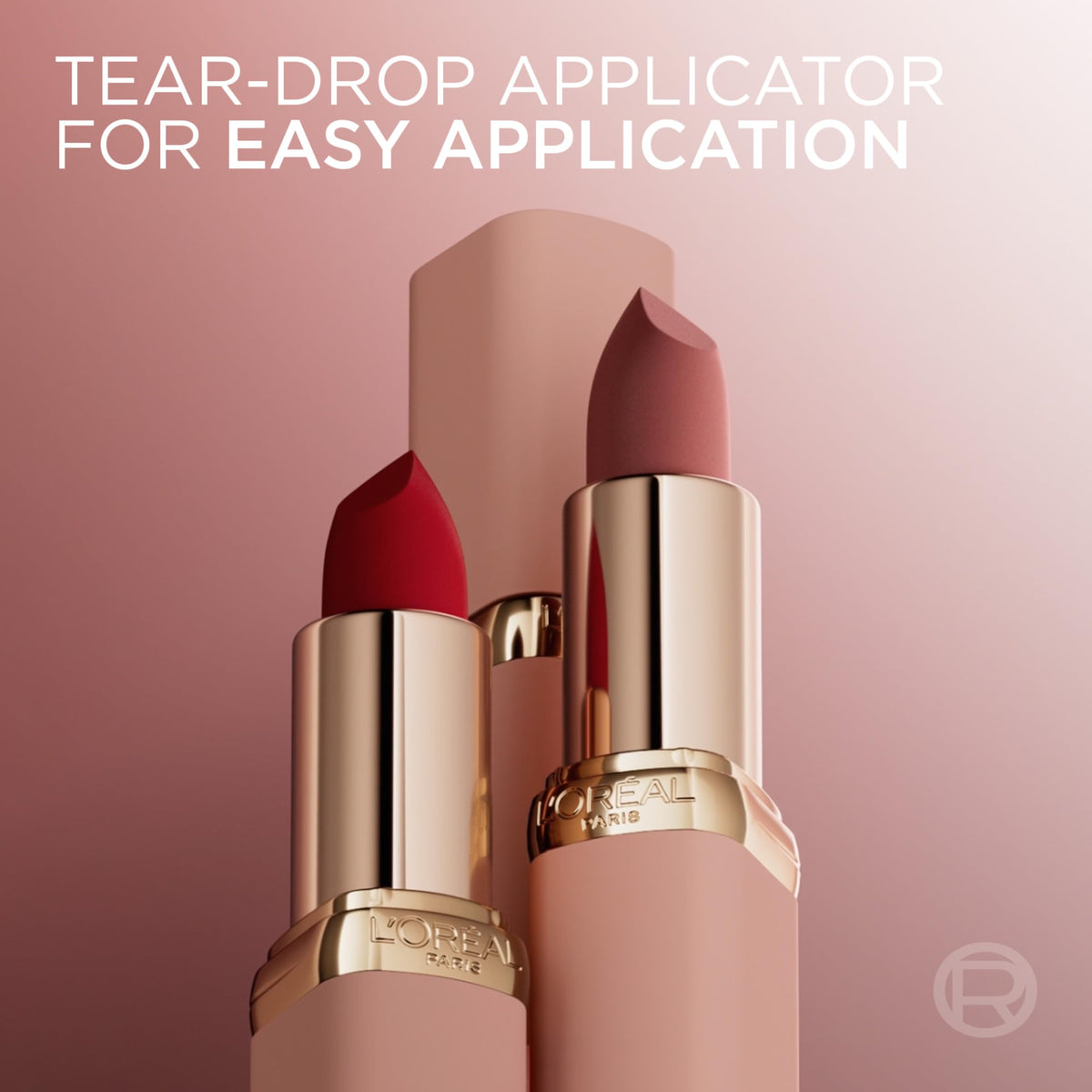 L'Oreal Paris Blurred Matte texture close-up highlighting moisturized, soft-focus finish