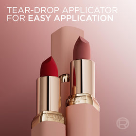 L'Oreal Paris Blurred Matte texture close-up highlighting moisturized, soft-focus finish