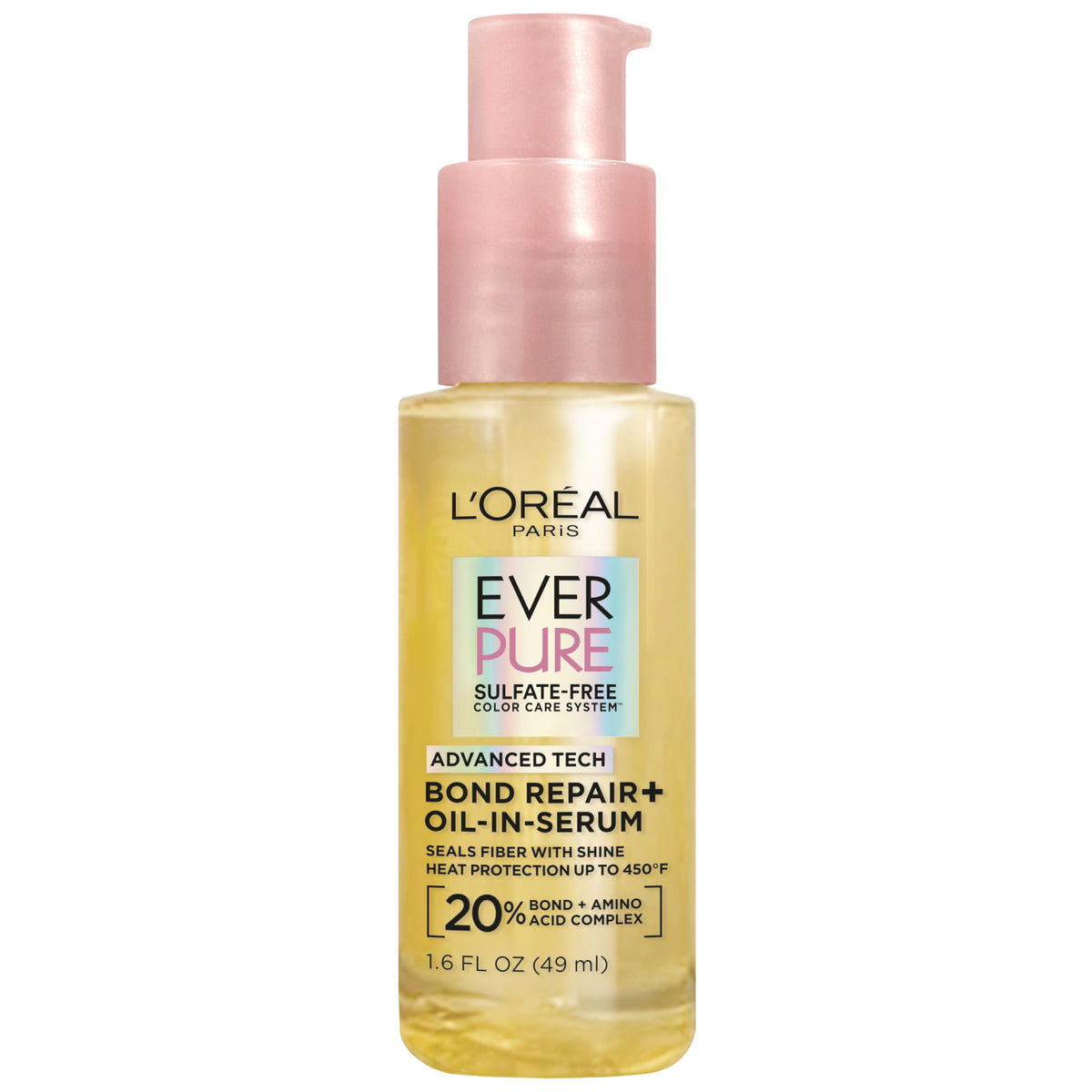 L'Oreal Paris front packaging showing bottle and label, clear benefit visible