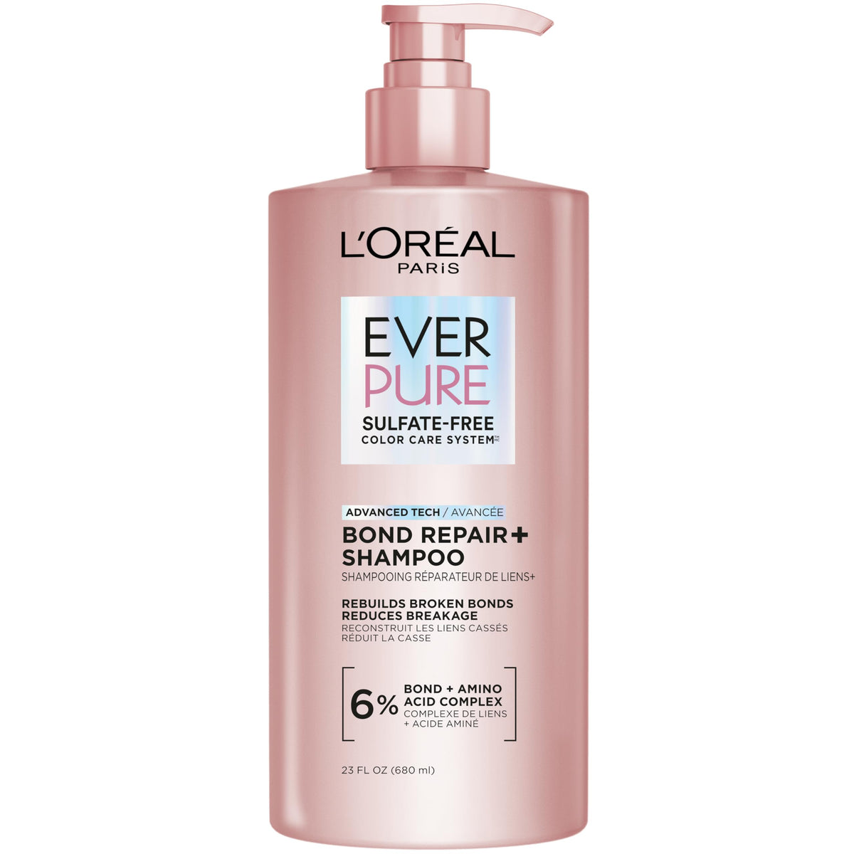 L'Oreal Paris front bottle shot showing bond repair shampoo for stronger hair