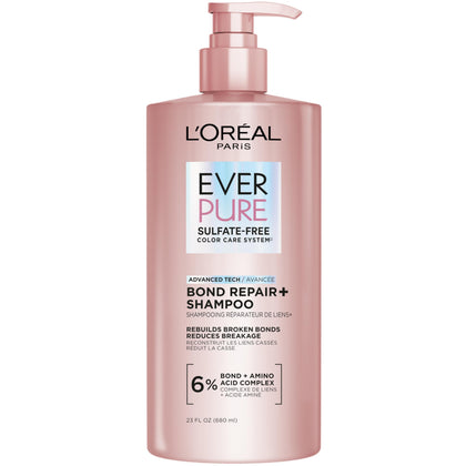 L'Oreal Paris front bottle shot showing bond repair shampoo for stronger hair