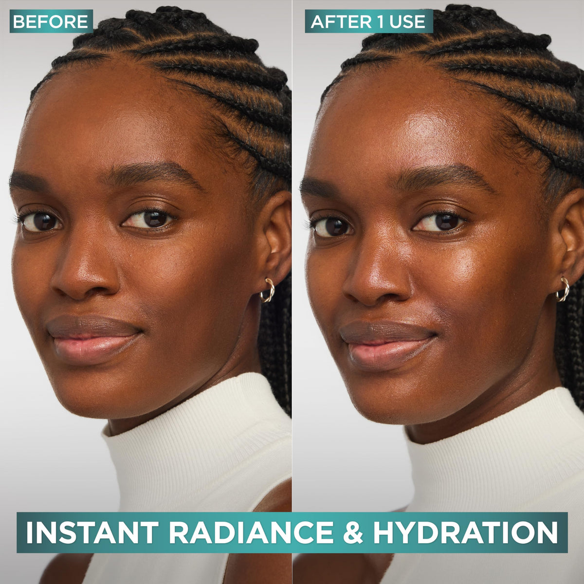 L'Oreal Paris product being applied to hand showing hydration and glow