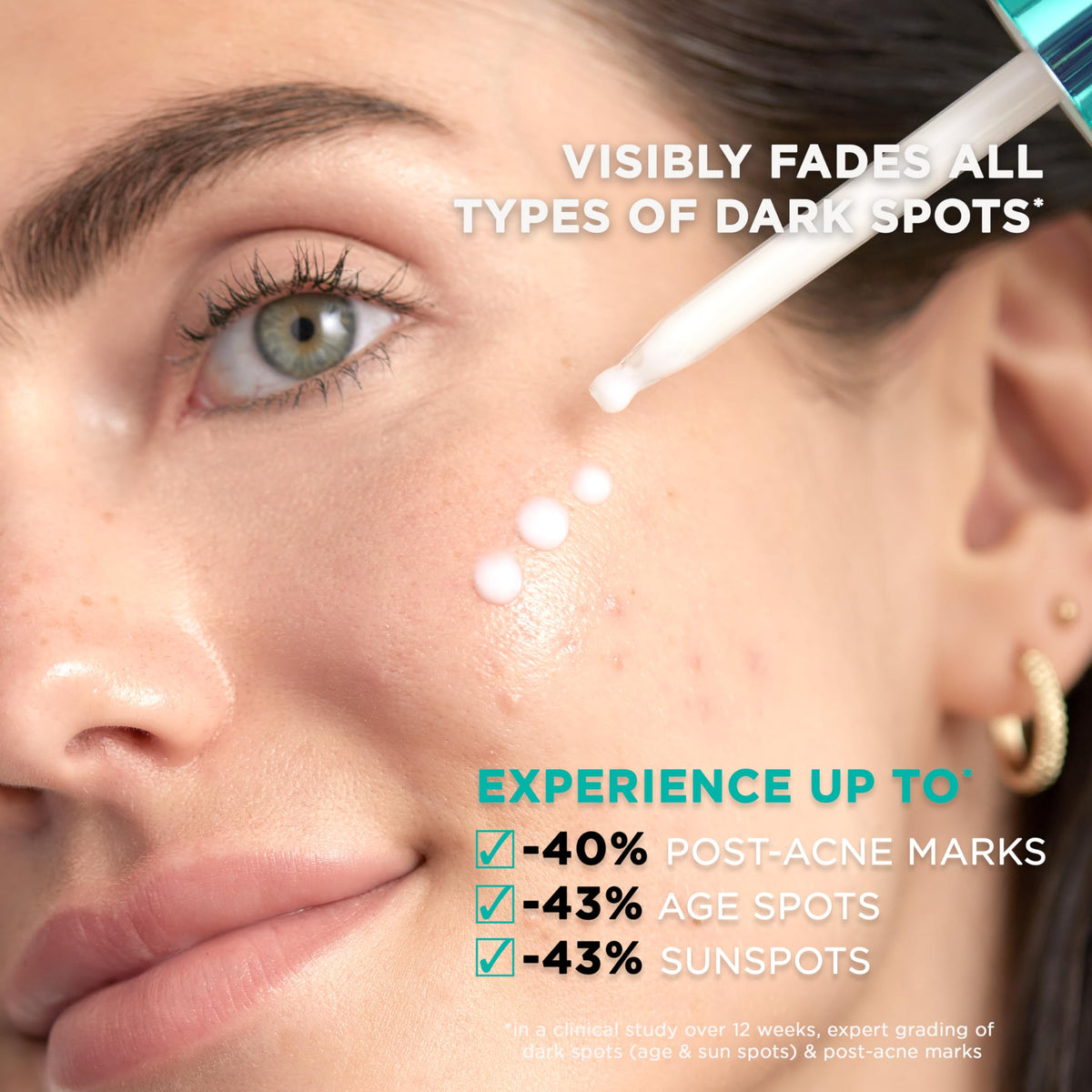 L'Oreal Paris serum texture on fingertip, demonstrates lightweight absorption benefit