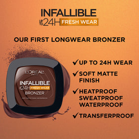 L'Oreal Paris bronzer close-up texture revealing finely milled matte powder for smooth blend