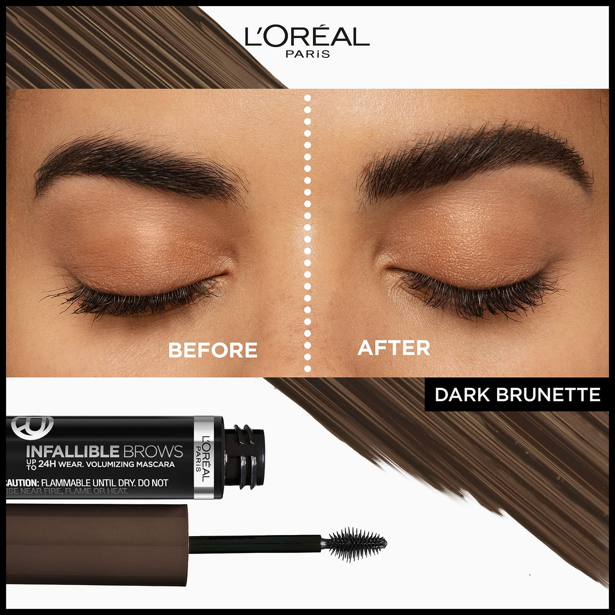 L'Oreal Paris brow mascara 3D micro-grip brush close-up demonstrating precise hair grip