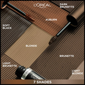 L'Oreal Paris brow mascara on bathroom vanity in lifestyle setting suggesting daily routine ease