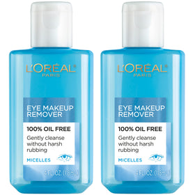 L'Oreal Paris front packaging showing two oil-free remover bottles and clear labeling for easy identification