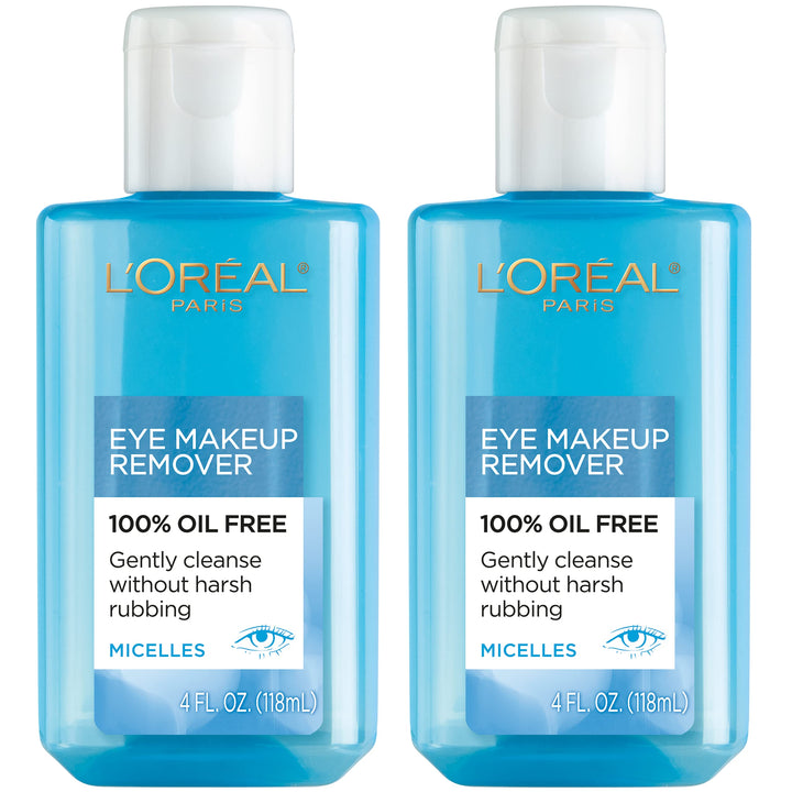L'Oreal Paris front packaging showing two oil-free remover bottles and clear labeling for easy identification
