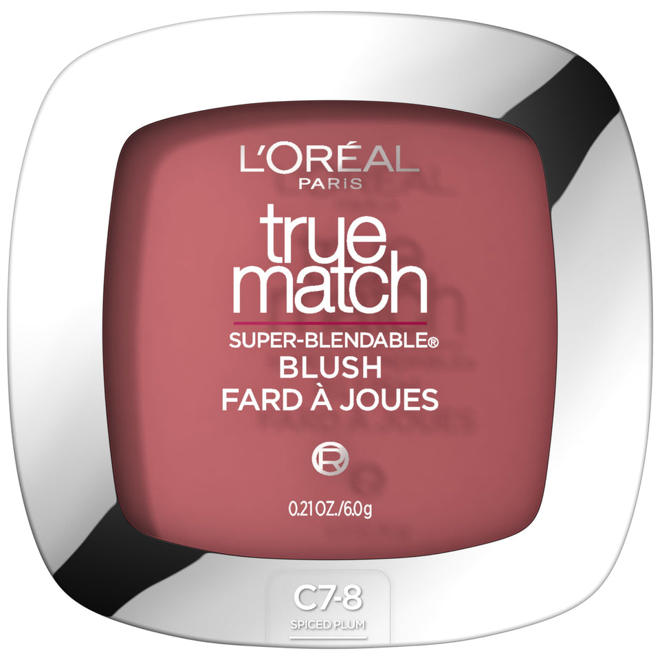 L'Oreal Paris compact front view showing Spiced Plum shade and sleek packaging