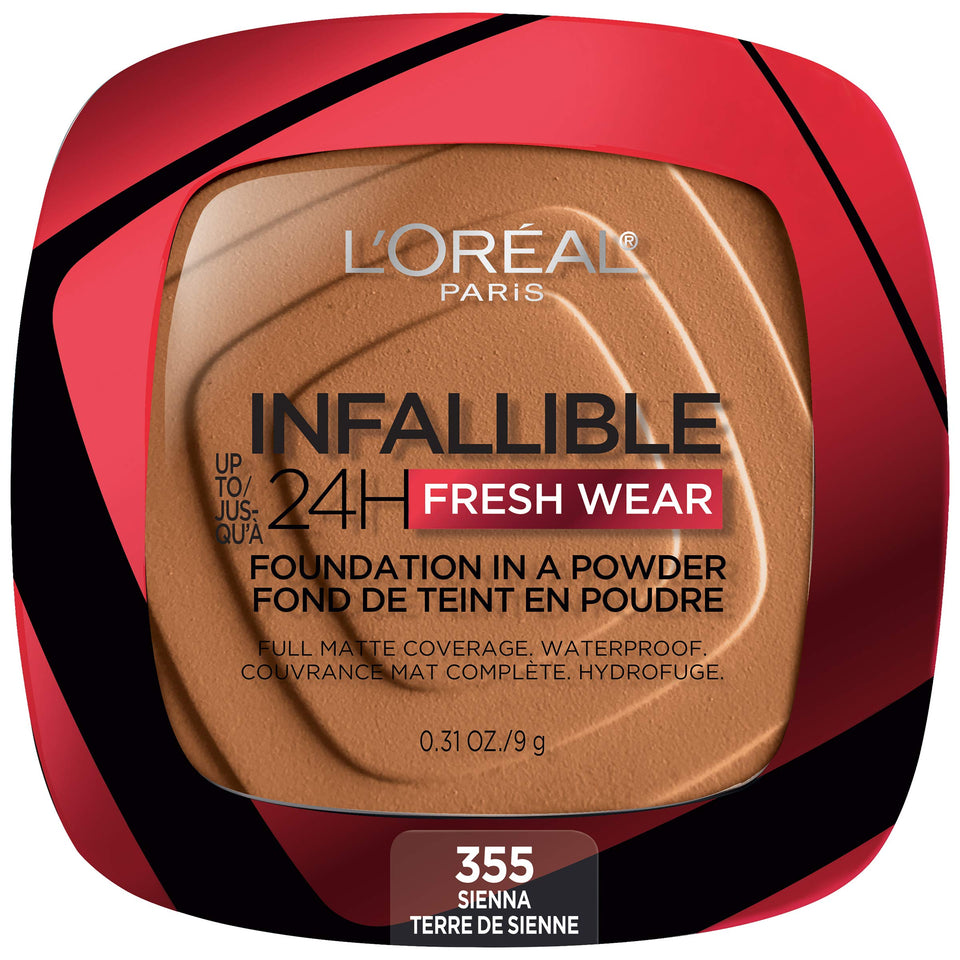 L'Oreal Paris compact front view showing sleek packaging and portable benefit