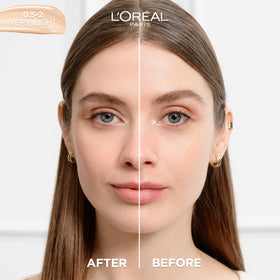 L'Oreal Paris pump dispensing tinted serum highlighting smooth texture benefit