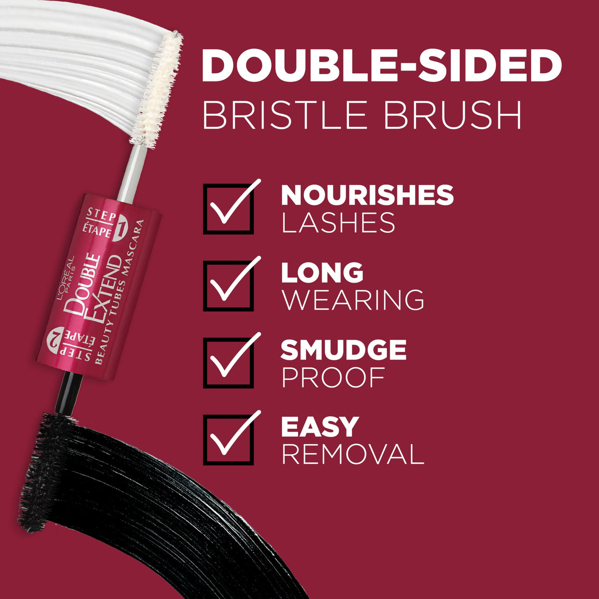 L'Oreal Paris tubing topcoat wand close-up forming lengthening tubes on lashes
