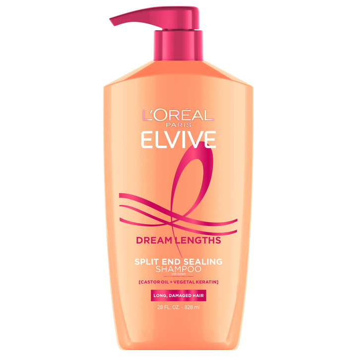 L'Oreal Paris front bottle view showing Dream Lengths shampoo for long hair benefits