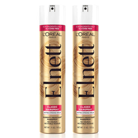 L'Oreal Paris Elnett front packaging showing twin 11 oz cans and label benefits
