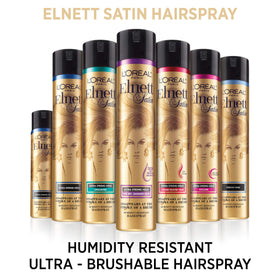 L'Oreal Paris Elnett on styled hair shows durable, brushable finish benefit