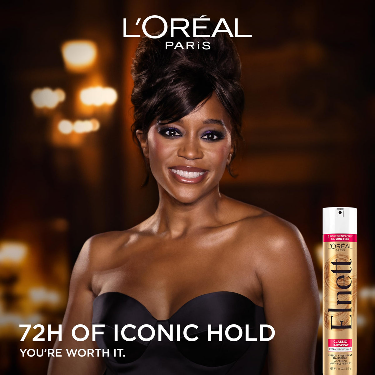 L'Oreal Paris Elnett nozzle close-up illustrating fine, even spray control
