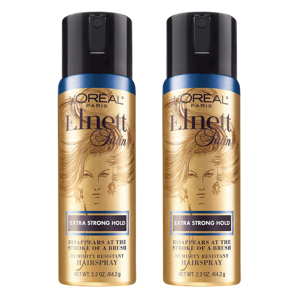 L'Oreal Paris Elnett travel front packaging shows compact carry-on friendly benefit