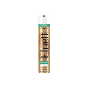 L'Oreal Paris Elnett unscented front packaging showing 11 oz can and label benefit