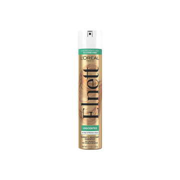 L'Oreal Paris Elnett unscented front packaging showing 11 oz can and label benefit