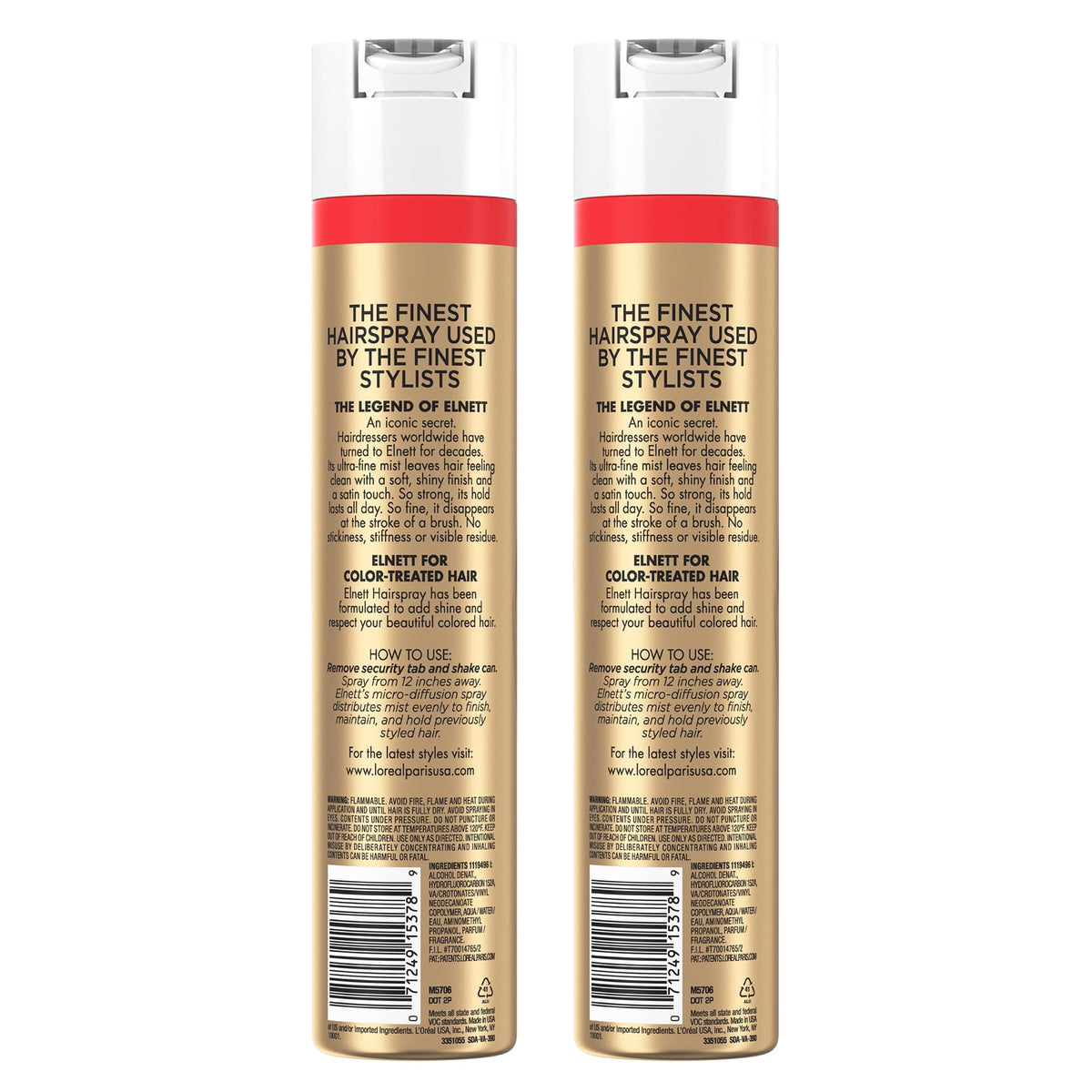 L'Oreal Paris Elnett on a bathroom shelf in a styled routine setup