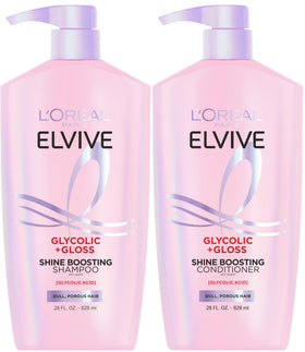 L'Oreal Paris front packaging showing full Glycolic + Gloss set and sizing benefit