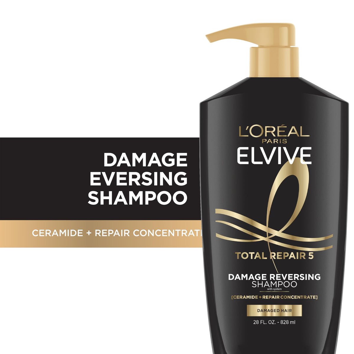L'Oreal Paris shampoo pump close-up showing easy dispensing and user convenience