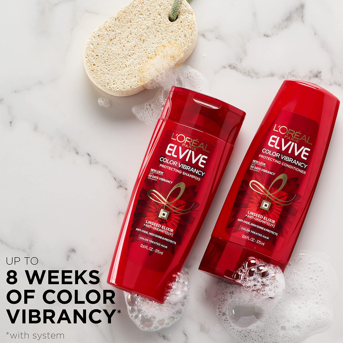 L'Oreal Paris Elvive shampoo texture on hand, highlights smooth linseed-infused formula