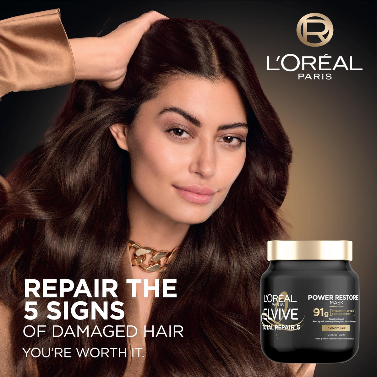 L'Oreal Paris applying treatment to damp hair for instant detangling benefit