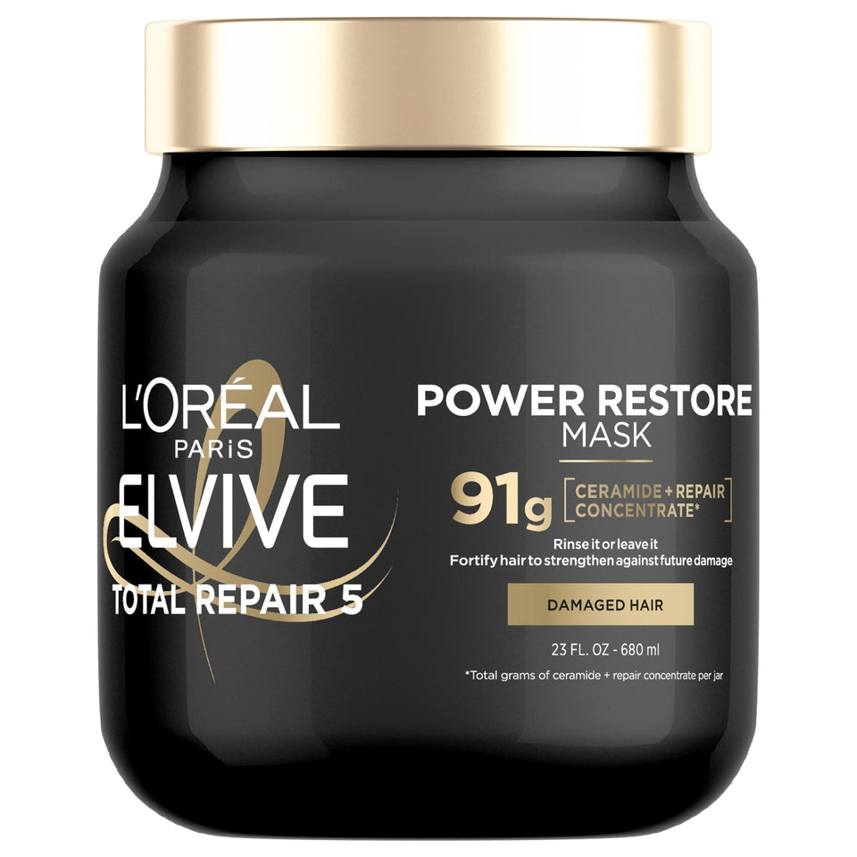 L'Oreal Paris jar front view showing TR5 treatment and easy application benefits