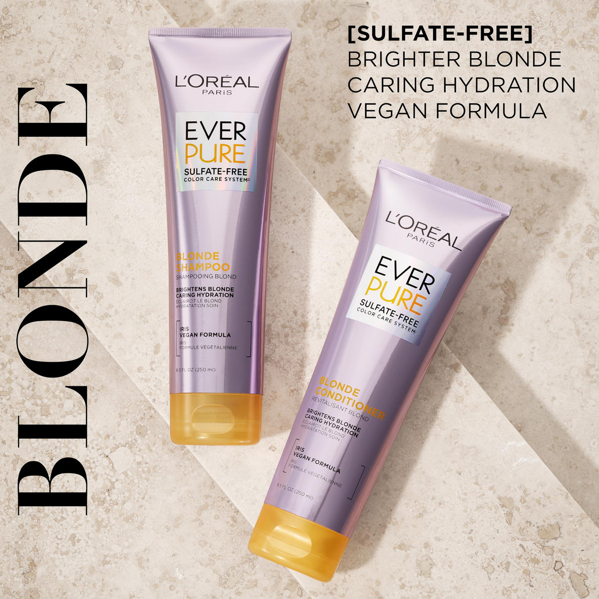 L'Oreal Paris label close-up highlighting purple iris ingredient and color care