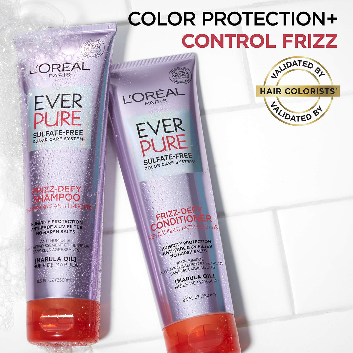 L'Oreal Paris two bottles side-by-side showing pack size benefit