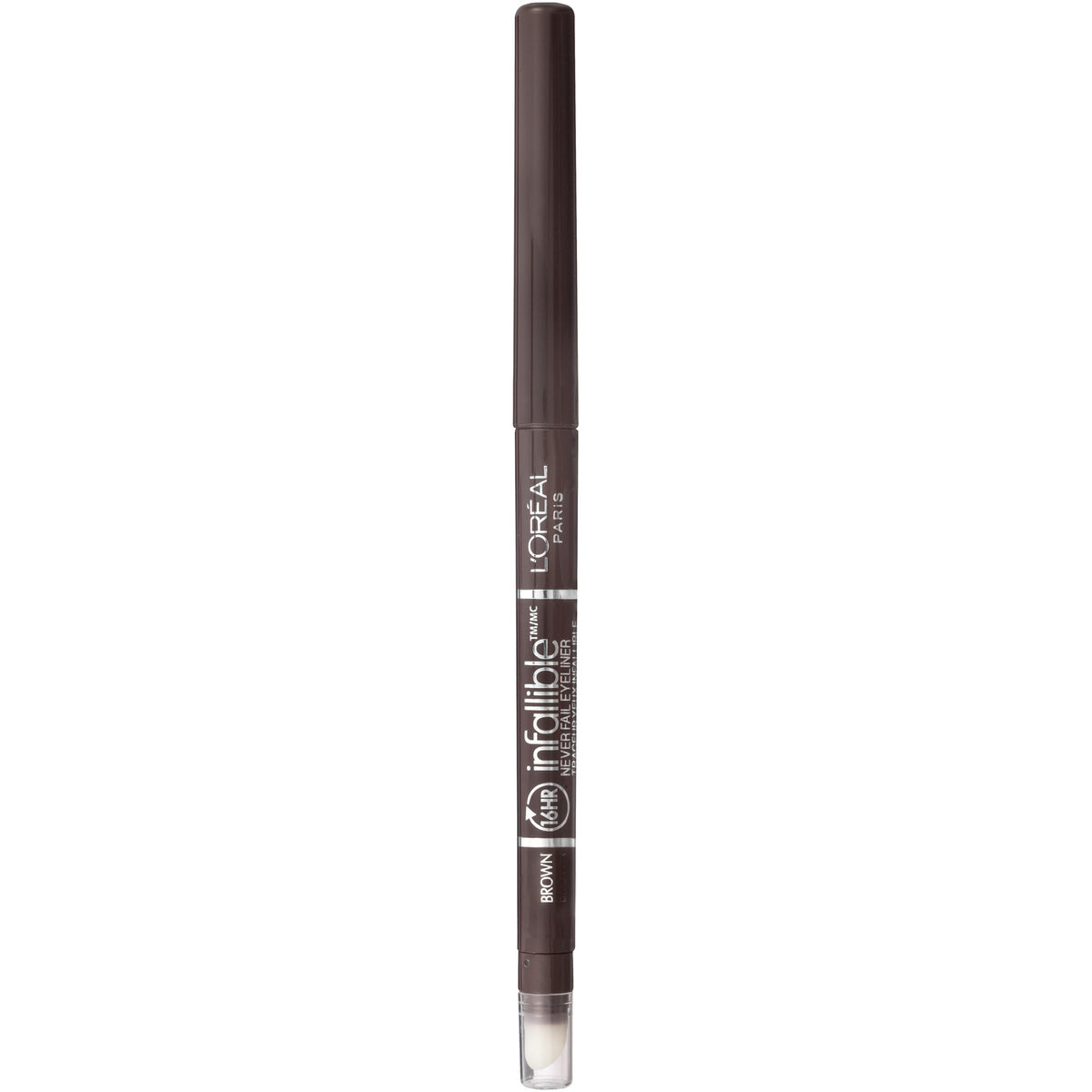 L'Oreal Paris eyeliner front packaging showing brown shade and product benefits