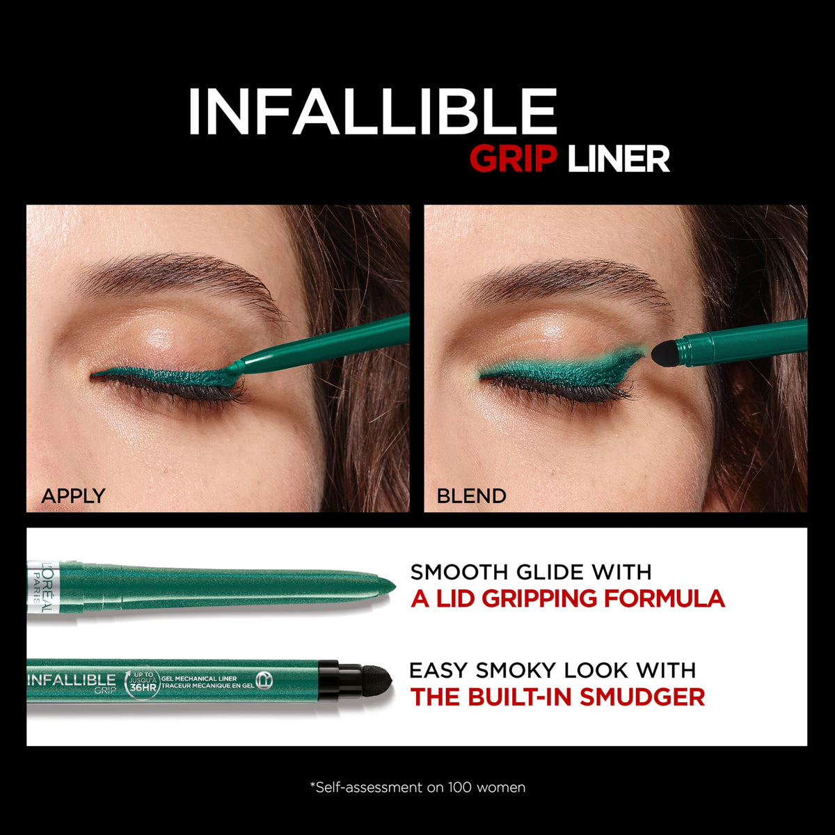 L'Oreal Paris eyeliner held in hand showing compact travel-friendly size