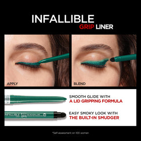 L'Oreal Paris eyeliner held in hand showing compact travel-friendly size