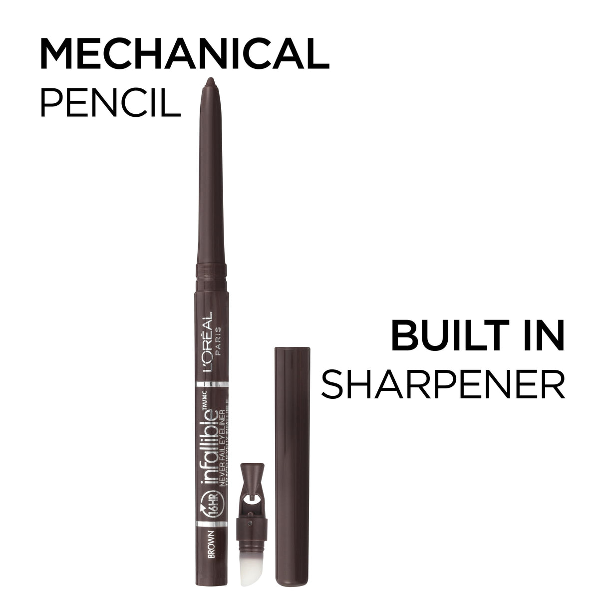 L'Oreal Paris eyeliner tip close-up illustrating creamy texture and precise line