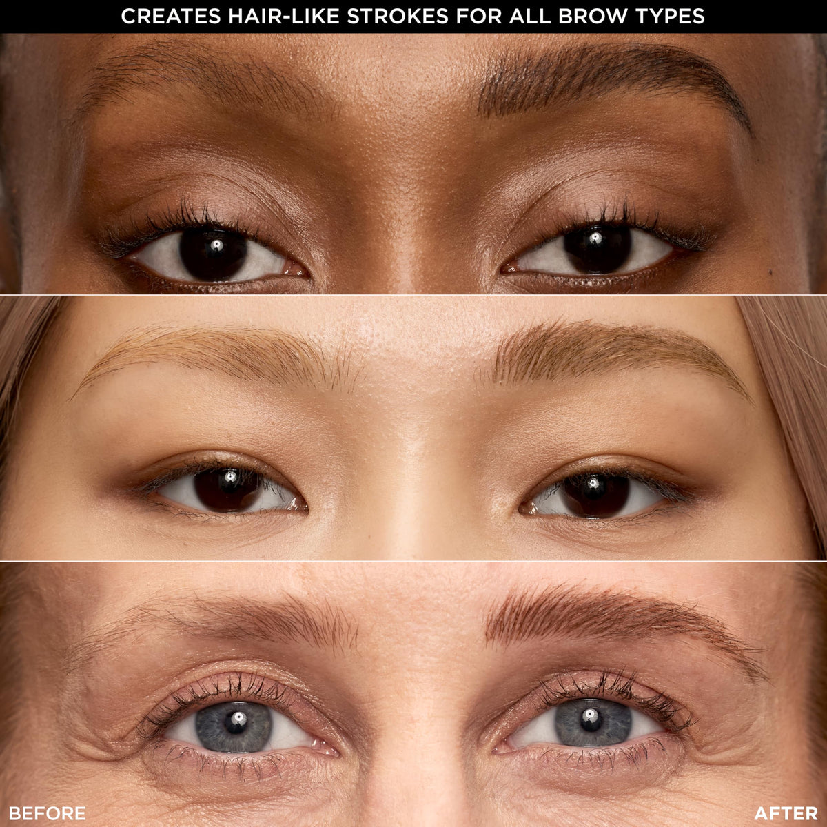Close texture shot of tiny brow strokes on skin with L'Oreal Paris for feathered definition