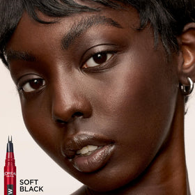 L'Oreal Paris faux brow lifestyle bathroom mirror scene shows quick application ease