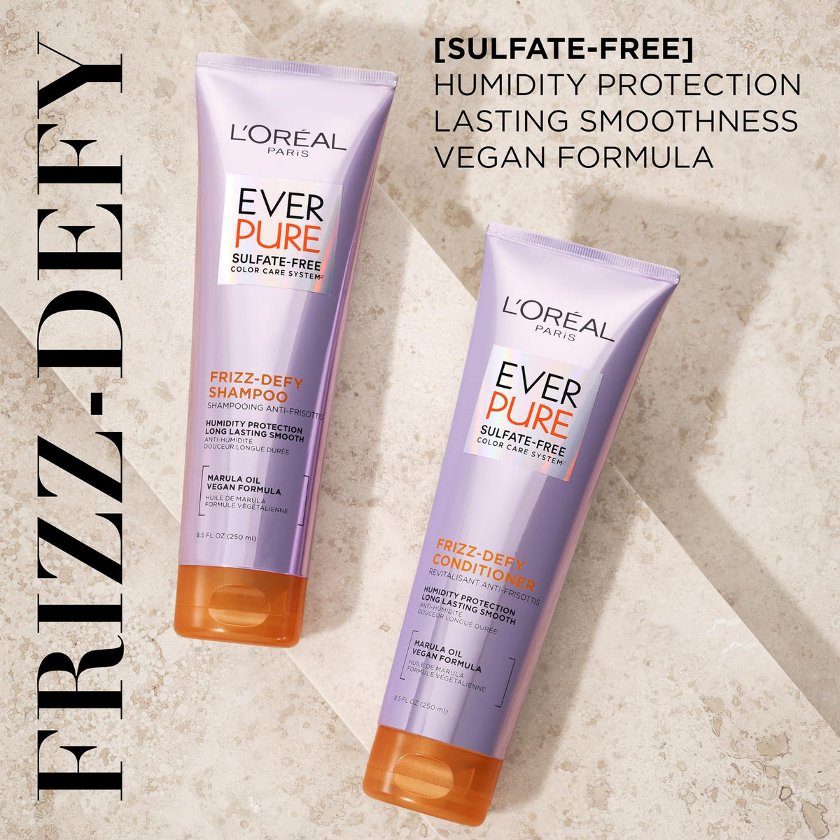 L'Oreal Paris product label close-up highlighting marula oil and sulfate-free benefit