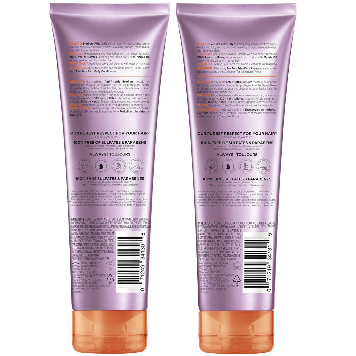 L'Oreal Paris ingredients panel close-up showing clean formulation benefit