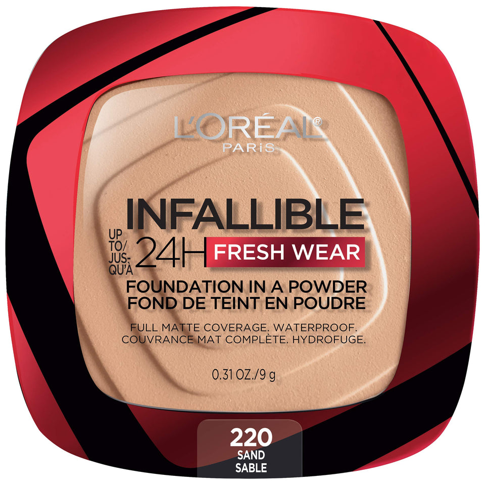L'Oreal Paris compact front view shows sleek design and travel-ready convenience
